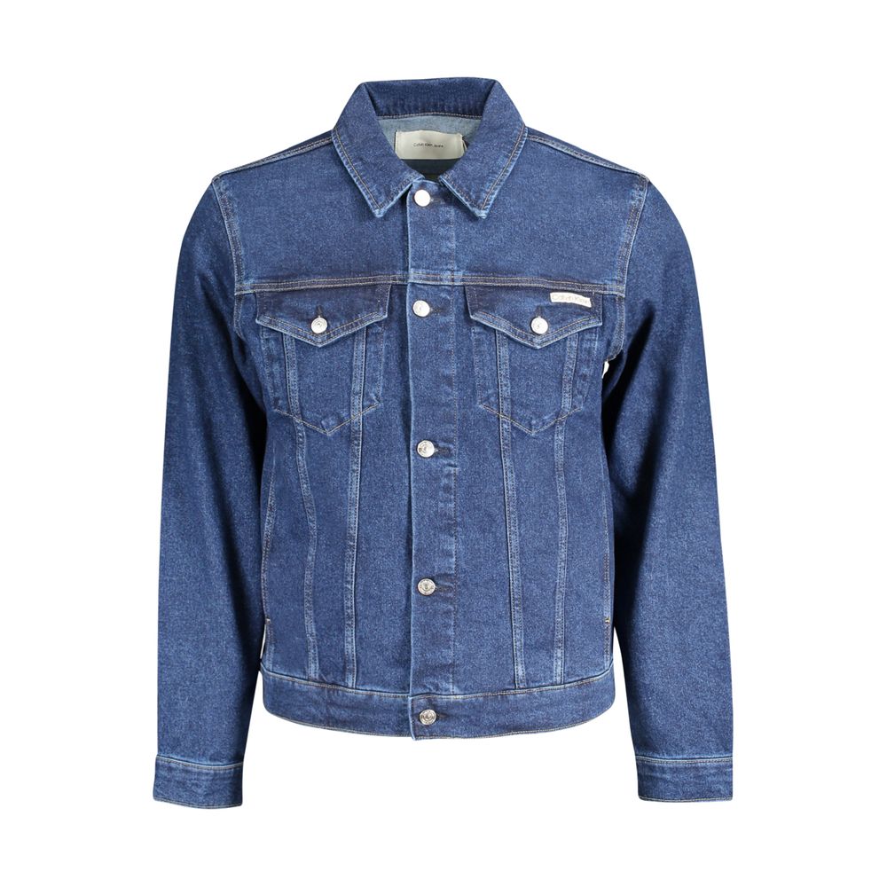 Blue Cotton Men Jacket