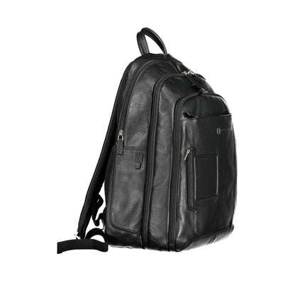 Black Leather Men Backpack