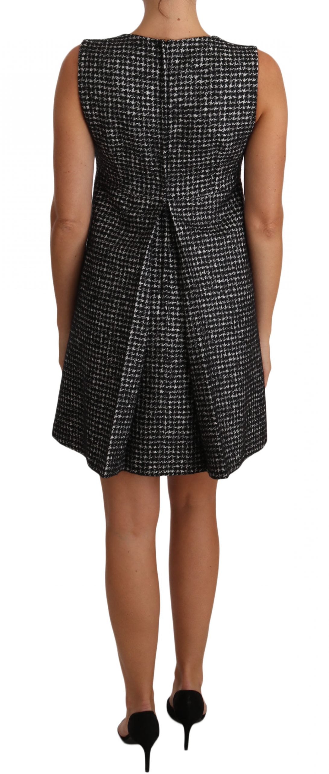 Houndstooth Floral Appliqué Shift Dress