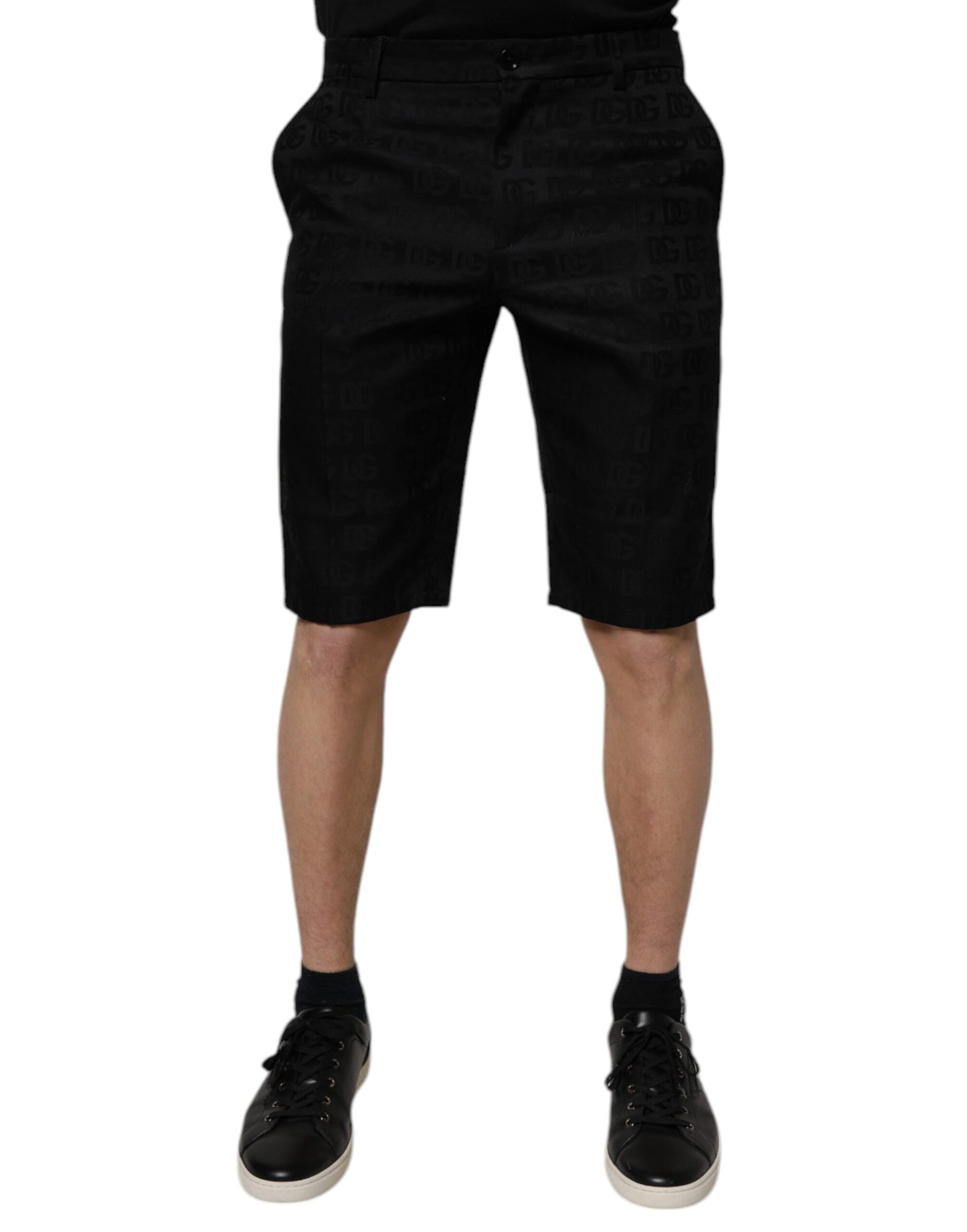 Black Cotton Casual Mid Waist Chino Shorts