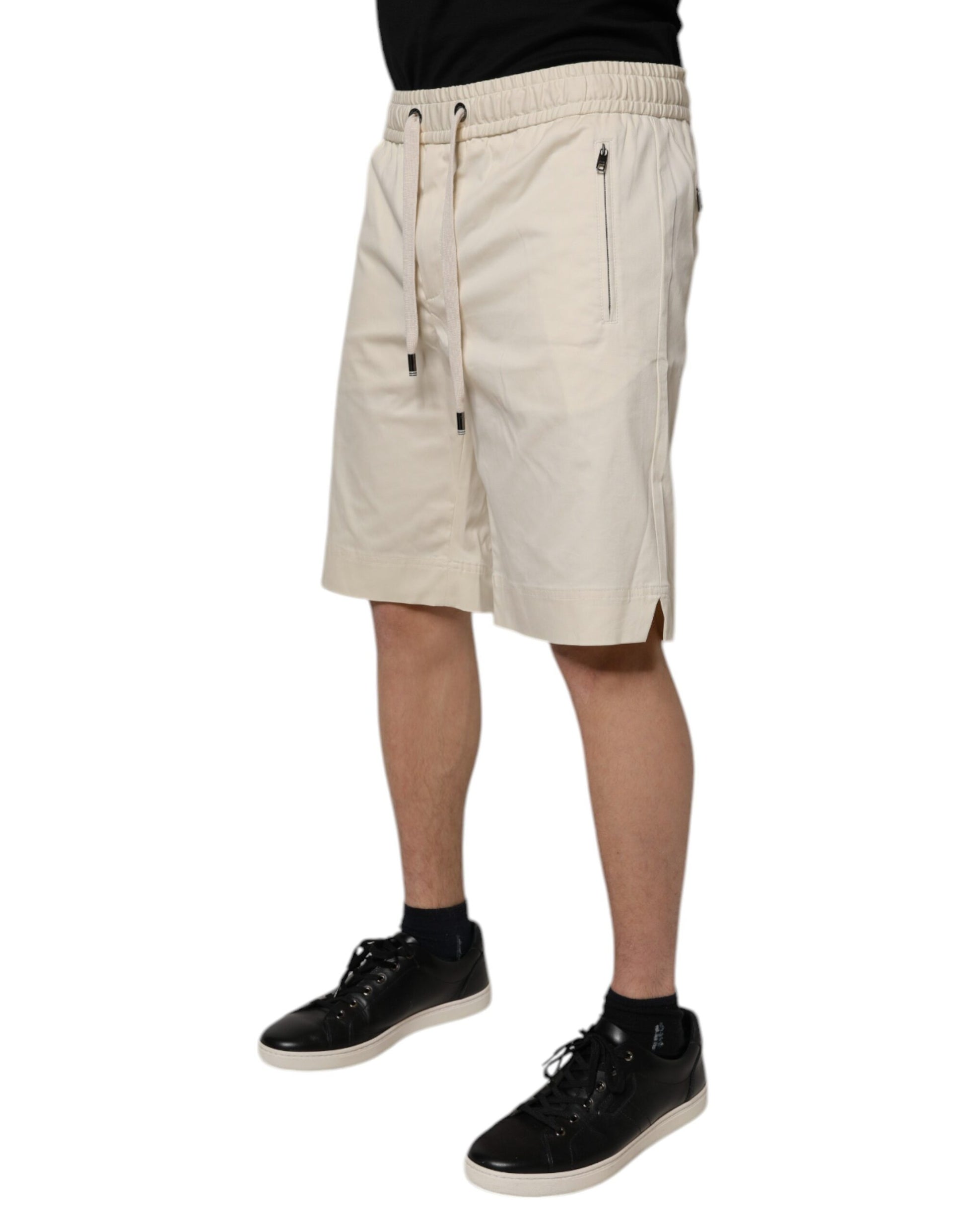 Off White Cotton Stretch Men Bermuda Shorts