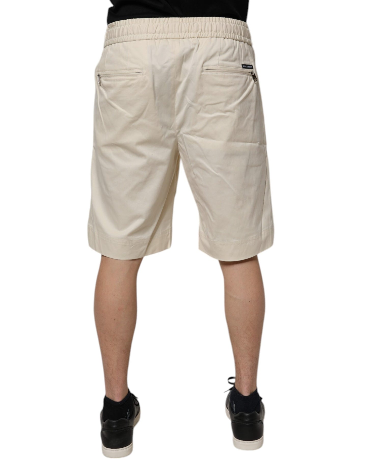 Off White Cotton Stretch Men Bermuda Shorts