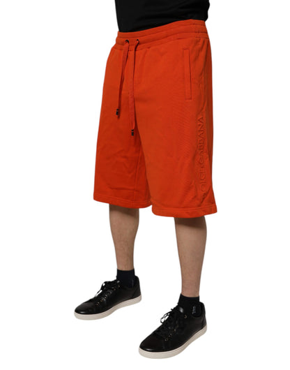 Red Cotton Blend Mid Waist Men Bermuda Shorts