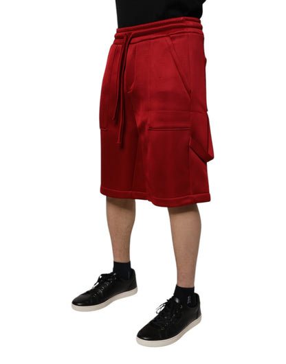 Maroon Viscose Nylon Mid Waist Bermuda Shorts