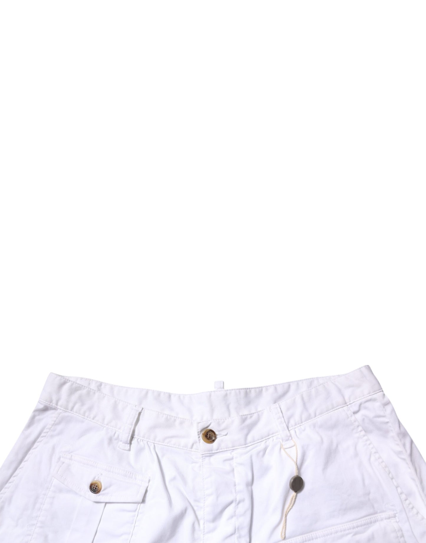 White Cargo Denim Mid Waist Casual Bermuda Shorts