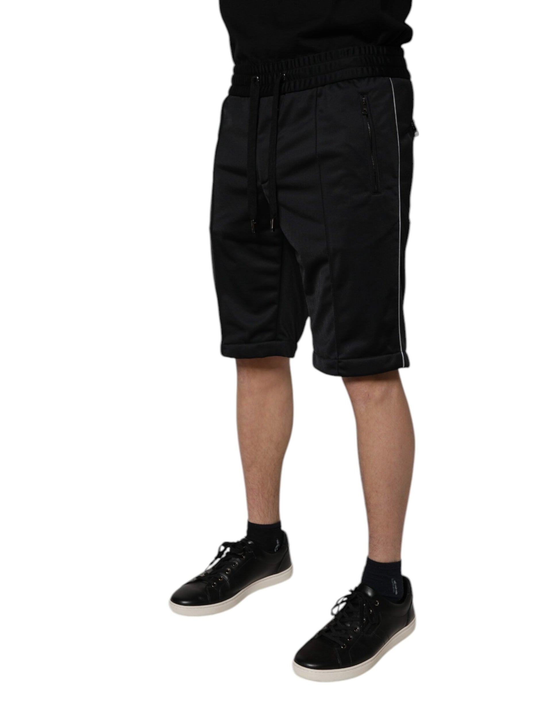 Black Polyester Mid Waist Men Bermuda Shorts