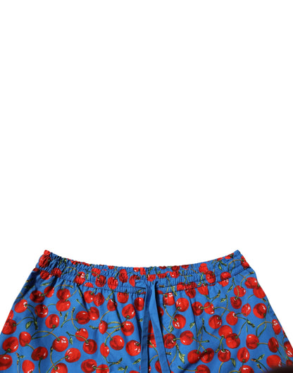 Blue Cherry Print Cotton Men Bermuda Shorts