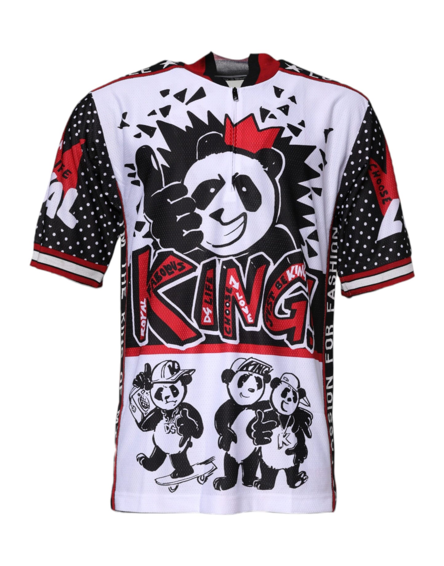 Multicolor King Panda Print Zipper Collar T-shirt