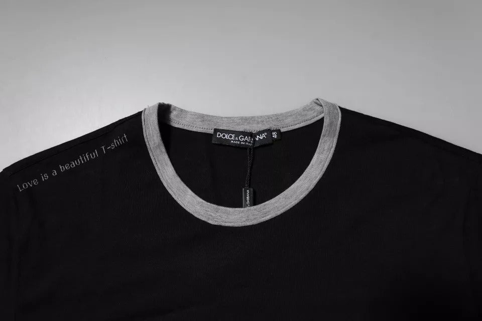 Black Logo Cotton Crew Neck Men Tee T-shirt