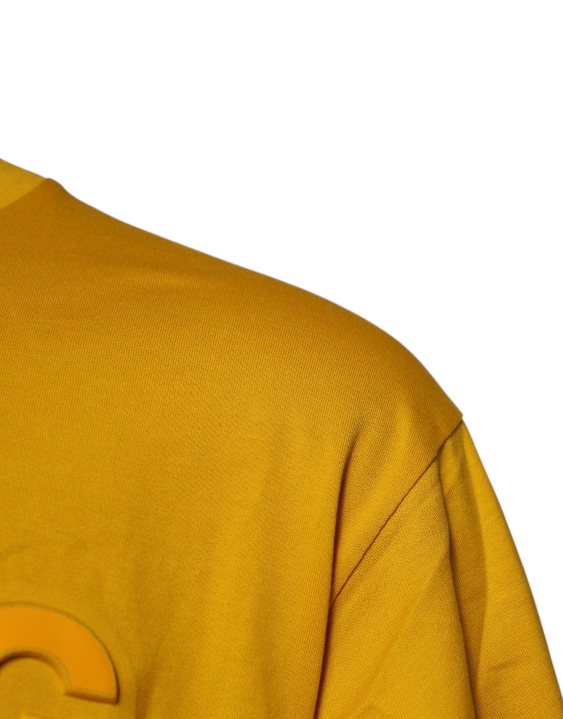 Dark Yellow Logo Cotton Men Crew Neck T-shirt