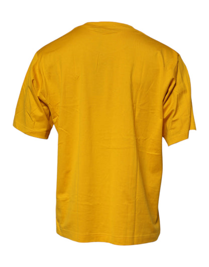 Dark Yellow Logo Cotton Men Crew Neck T-shirt