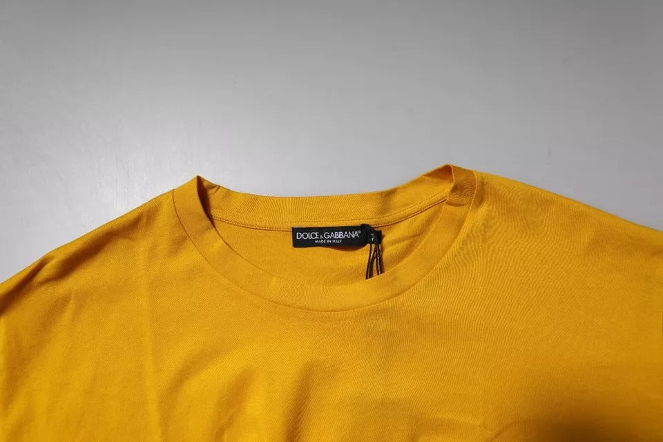 Dark Yellow Logo Cotton Men Crew Neck T-shirt