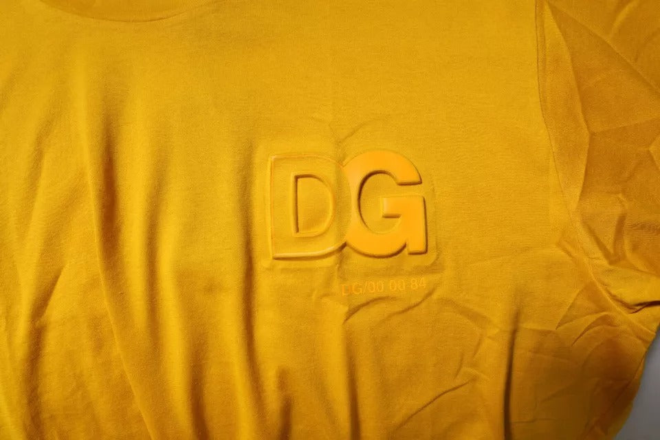 Dark Yellow Logo Cotton Men Crew Neck T-shirt