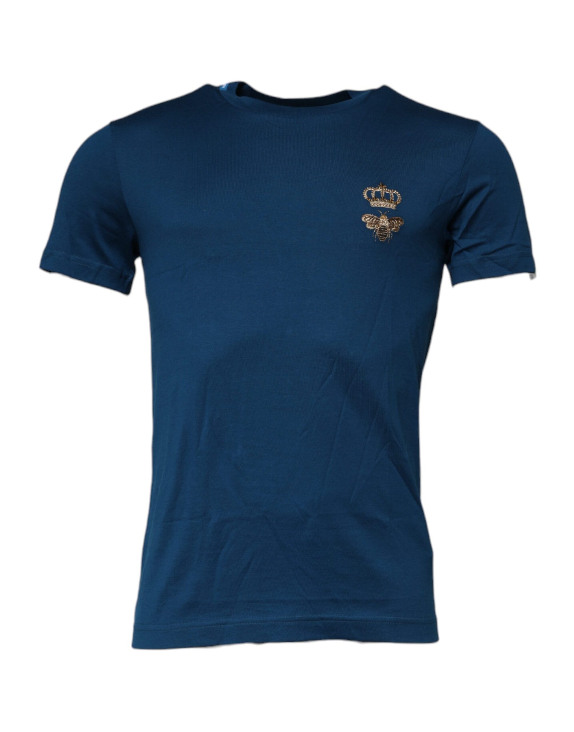 Blue Crown Bee Cotton Men Crew Neck T-shirt