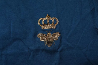 Blue Crown Bee Cotton Men Crew Neck T-shirt