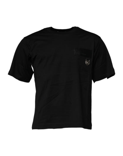 Black Logo Patch Cotton Crew Neck T-shirt