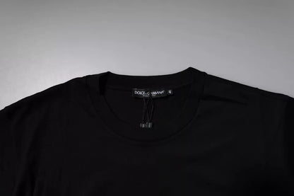 Black Logo Patch Cotton Crew Neck T-shirt