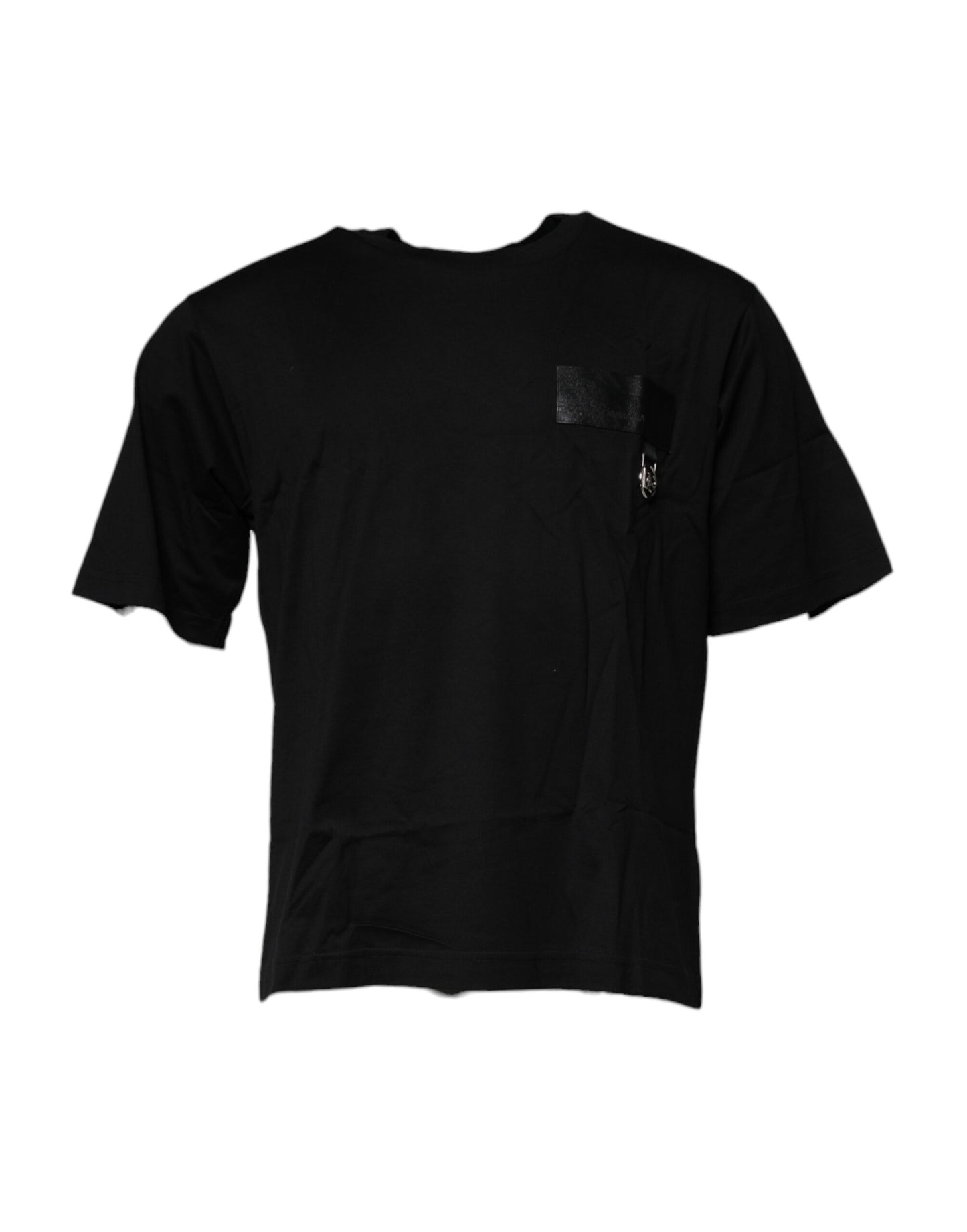 Black Logo Patch Cotton Crew Neck T-shirt