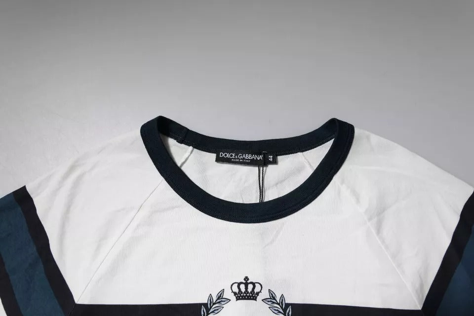 White Logo Print Cotton Men Crew Neck T-shirt