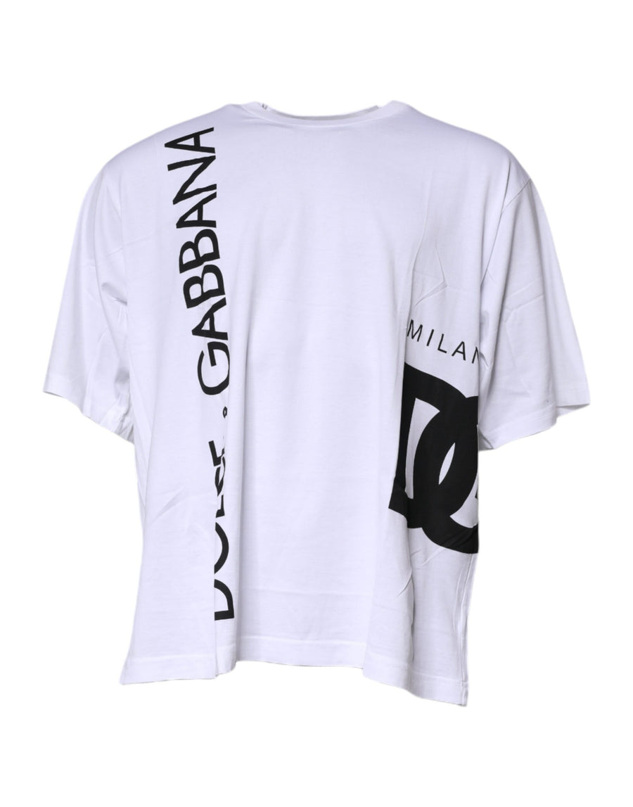 White Logo Print Cotton Crew Neck T-shirt