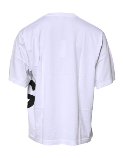 White Logo Print Cotton Crew Neck T-shirt