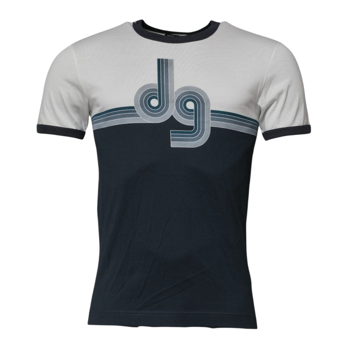 White Blue Logo Cotton Men Crew Neck T-shirt