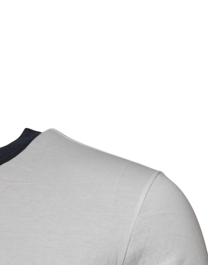 White Blue Logo Cotton Men Crew Neck T-shirt