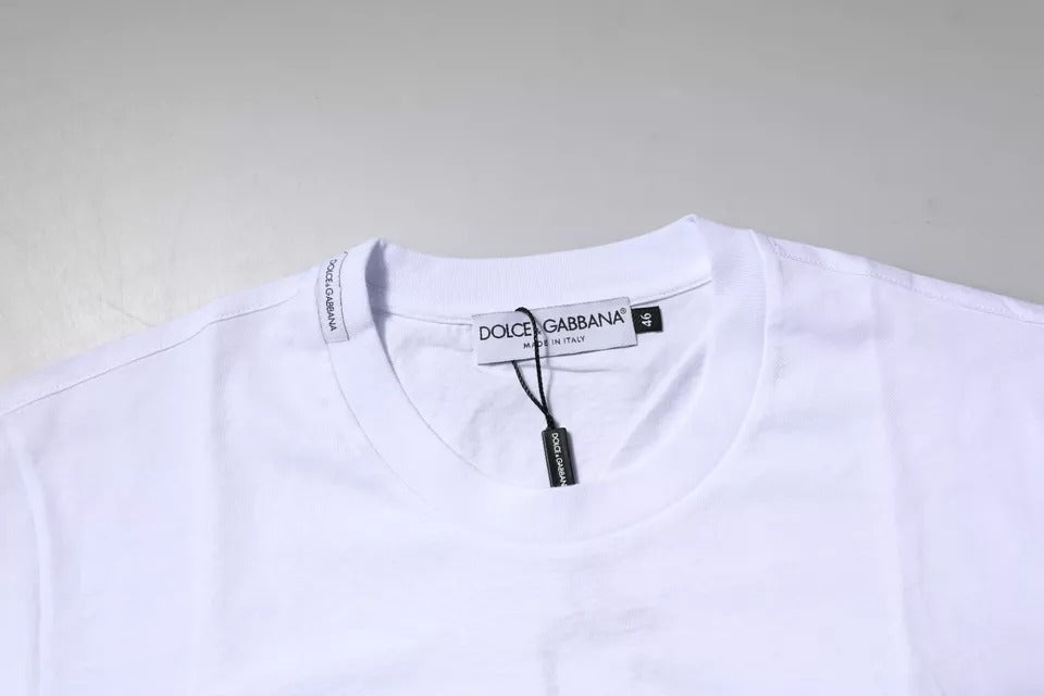 White Logo Plaque Cotton Crew Neck T-shirt