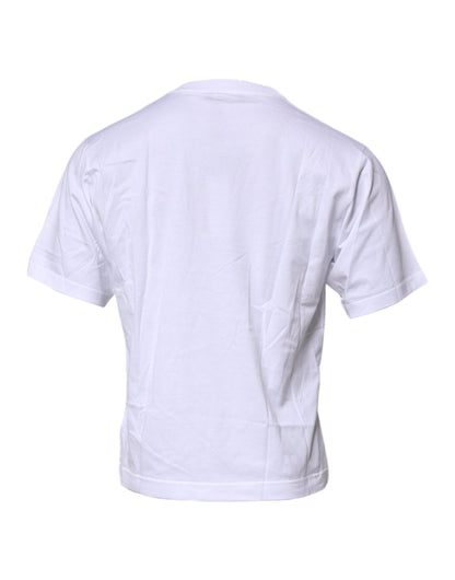 White Logo Patch Cotton Crew Neck T-shirt