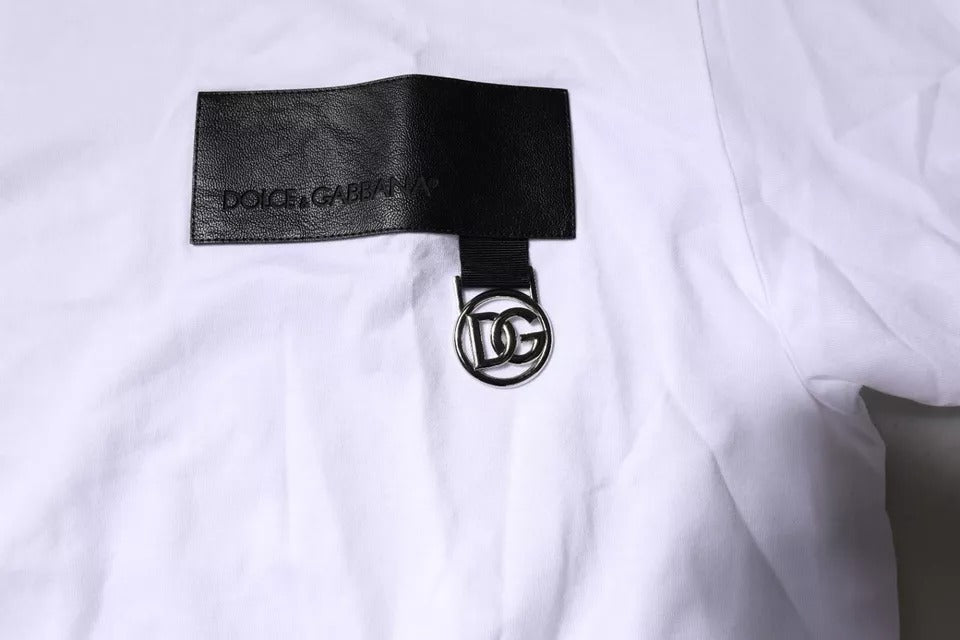 White Logo Patch Cotton Crew Neck T-shirt