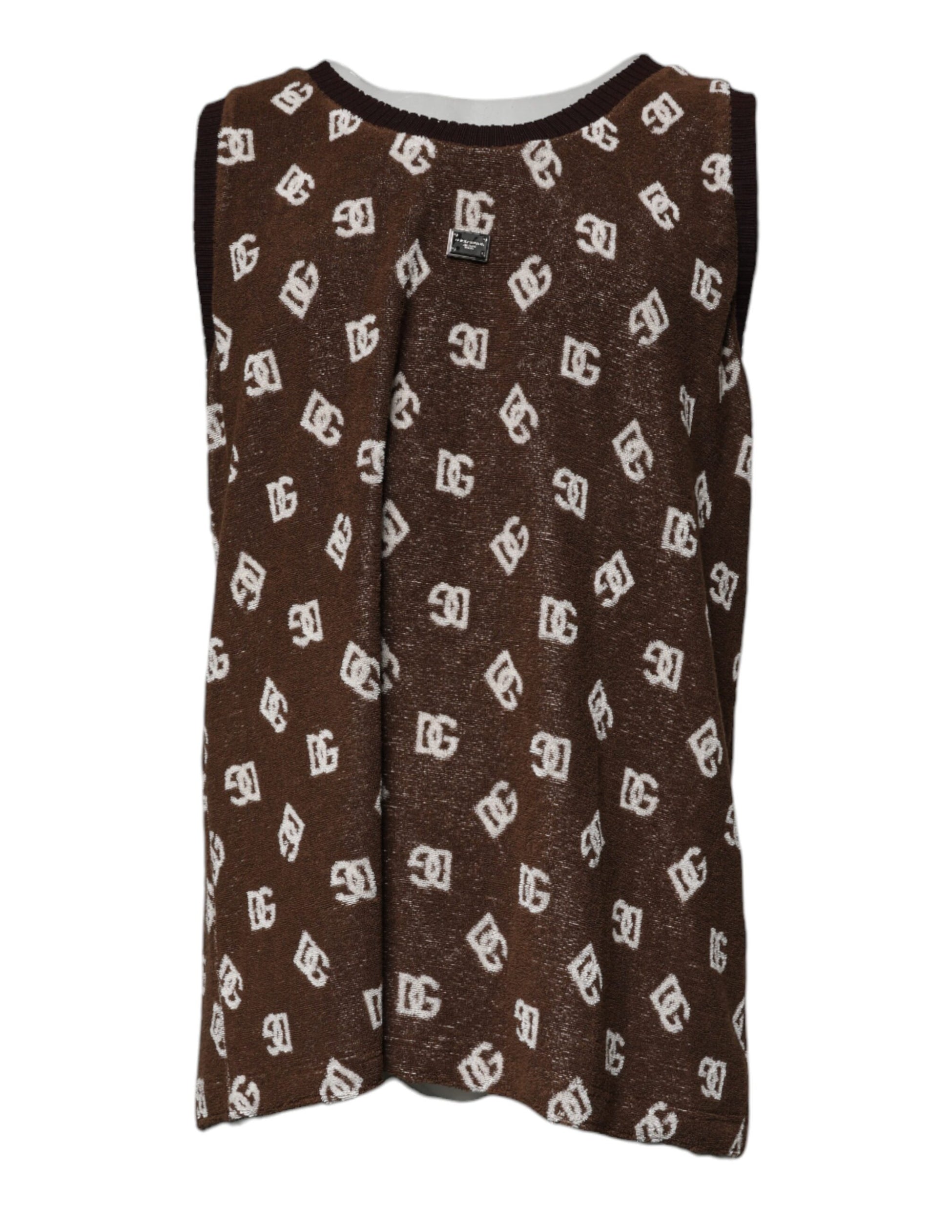 Brown Logo Monogram Cotton Crew Neck T-shirt