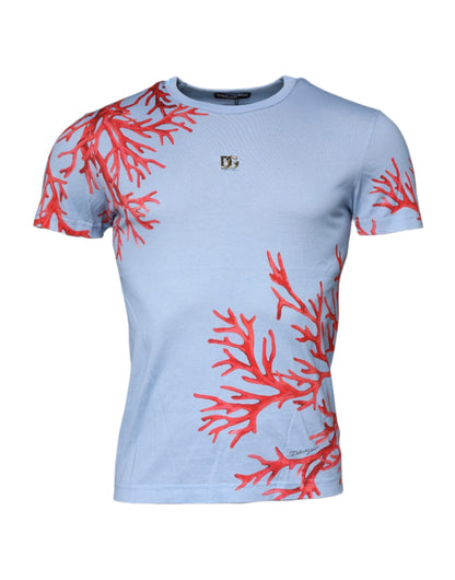 Light Blue Coral Cotton Men Crew Neck T-shirt