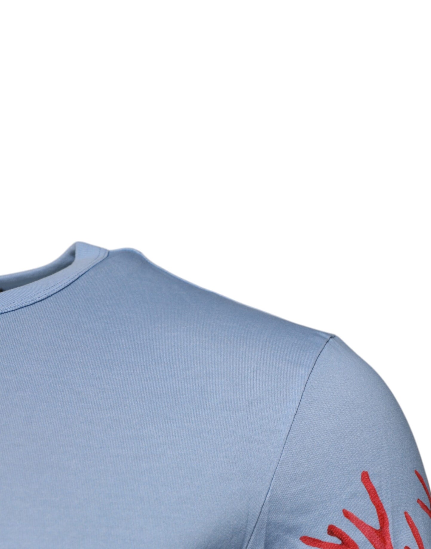 Light Blue Coral Cotton Men Crew Neck T-shirt