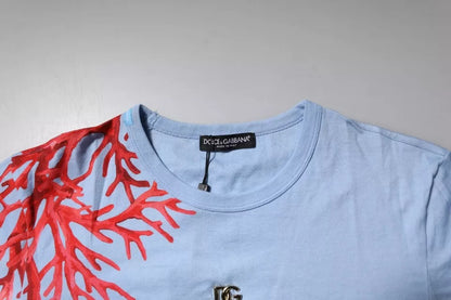 Light Blue Coral Cotton Men Crew Neck T-shirt