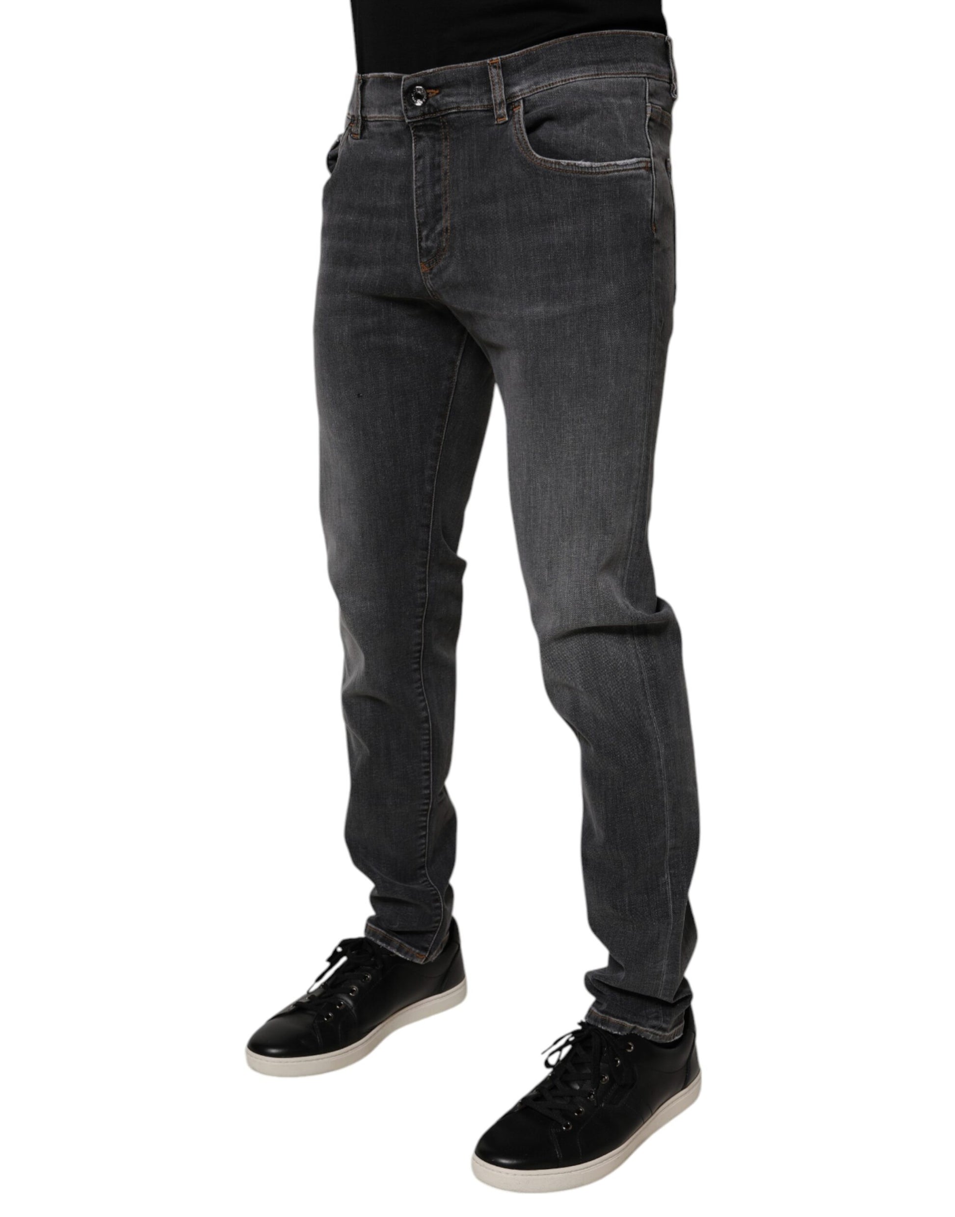 Dark Gray Washed Cotton Slim Fit Denim Jeans