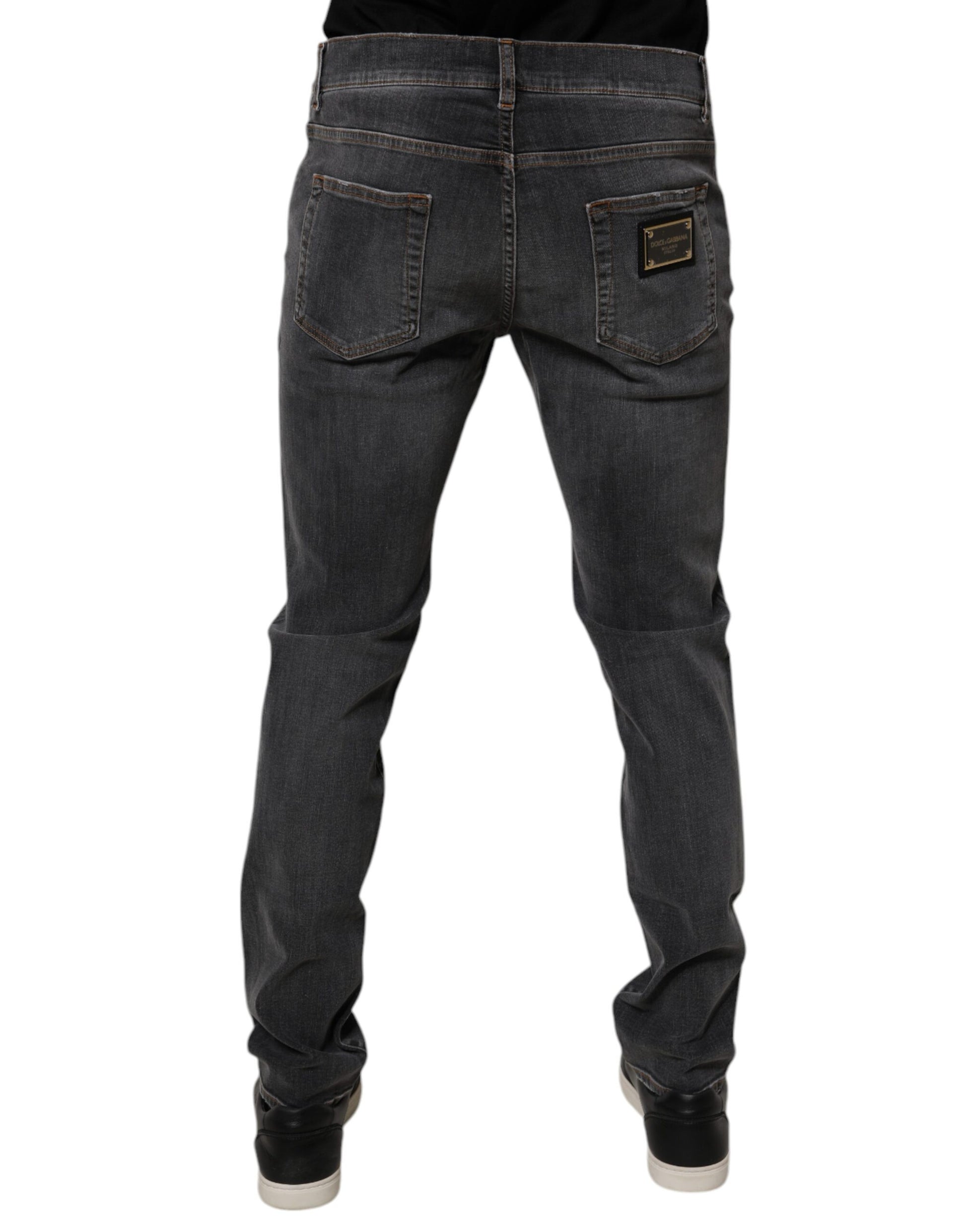 Dark Gray Washed Cotton Slim Fit Denim Jeans