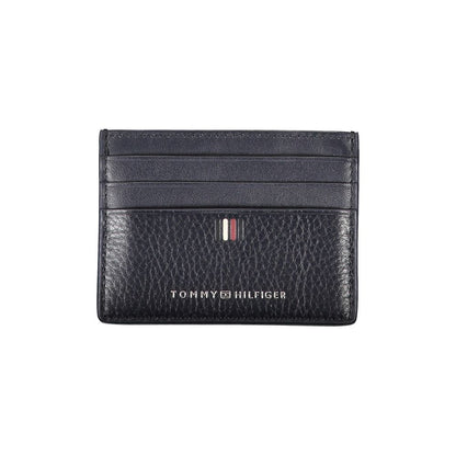 Sleek Blue Leather Card Holder with Contrast Details