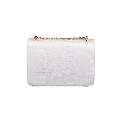 White Synthetic Material Crossbody Bag