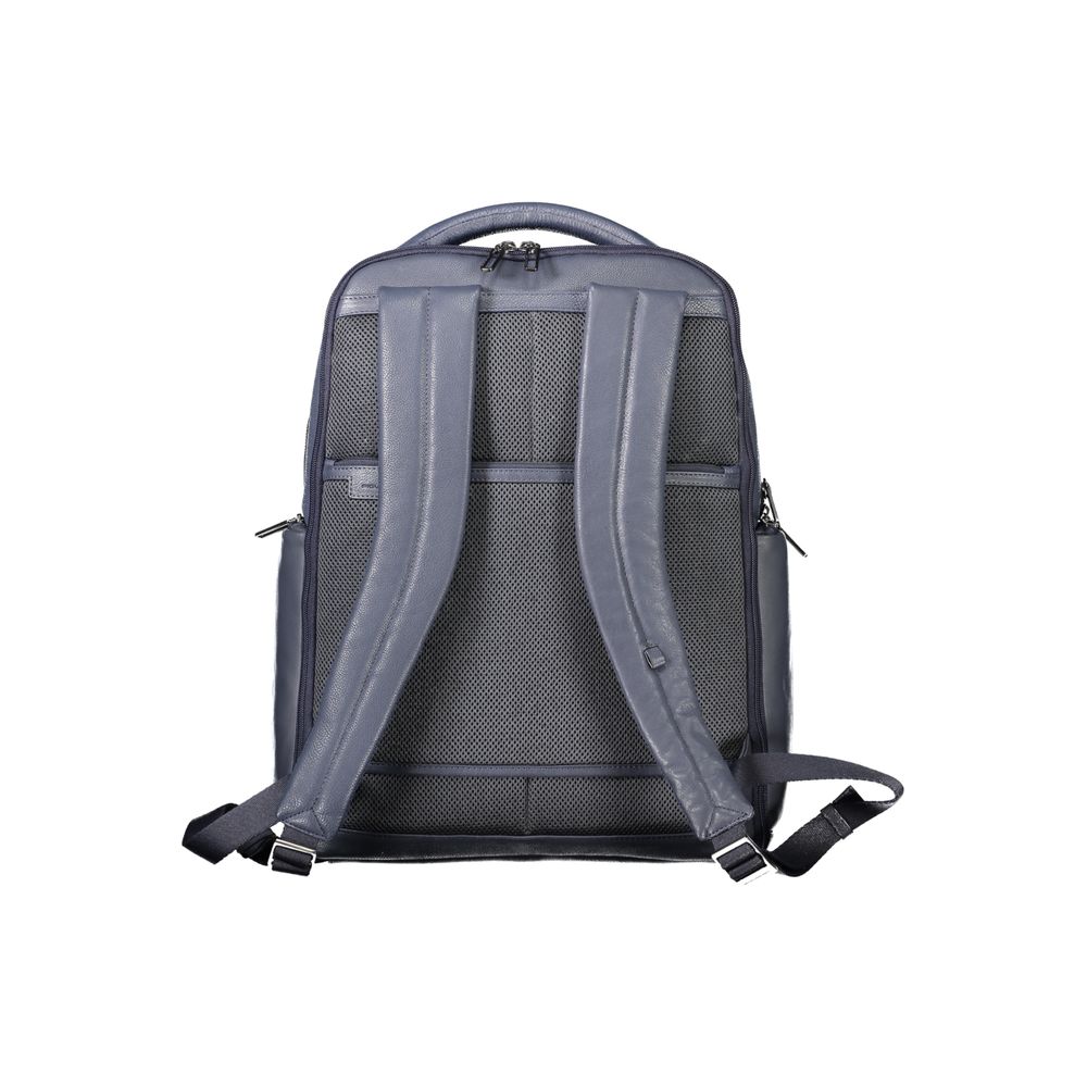 Blue Leather Men Backpack