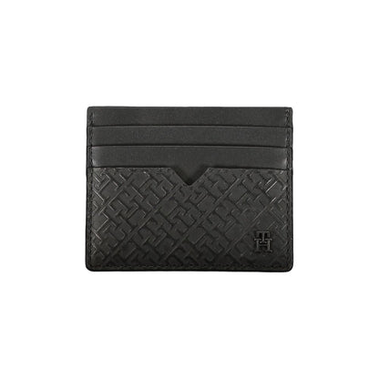 Sleek Black Leather Card Holder with Contrast Detail