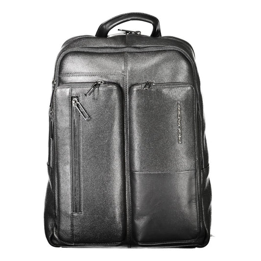 Black Leather Men Backpack