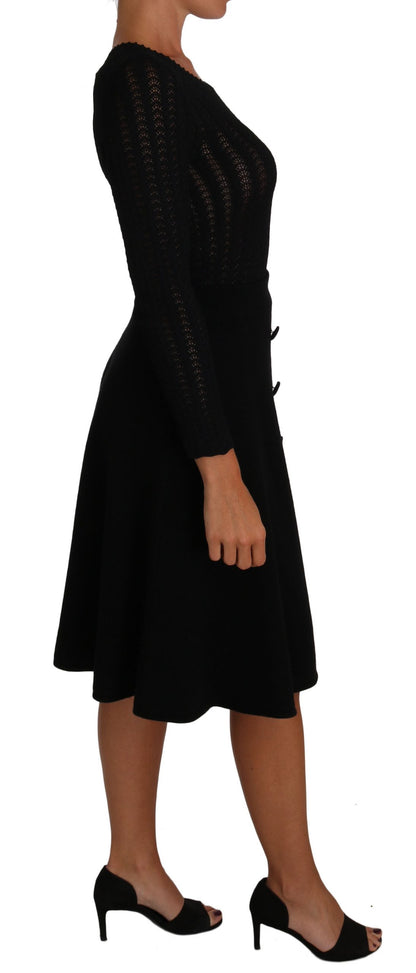 Elegant Black Knitted Sheath Dress