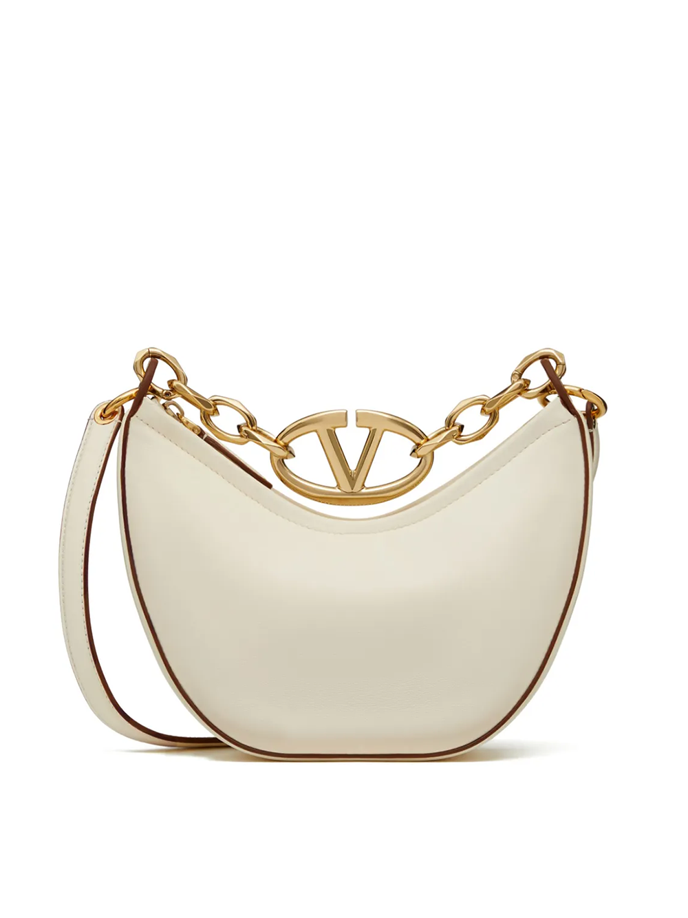 Ivory Leather Mini Hobo Vlogo Shoulder Bag