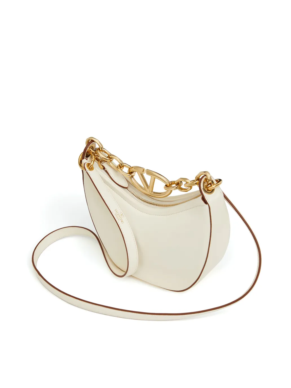 Ivory Leather Mini Hobo Vlogo Shoulder Bag