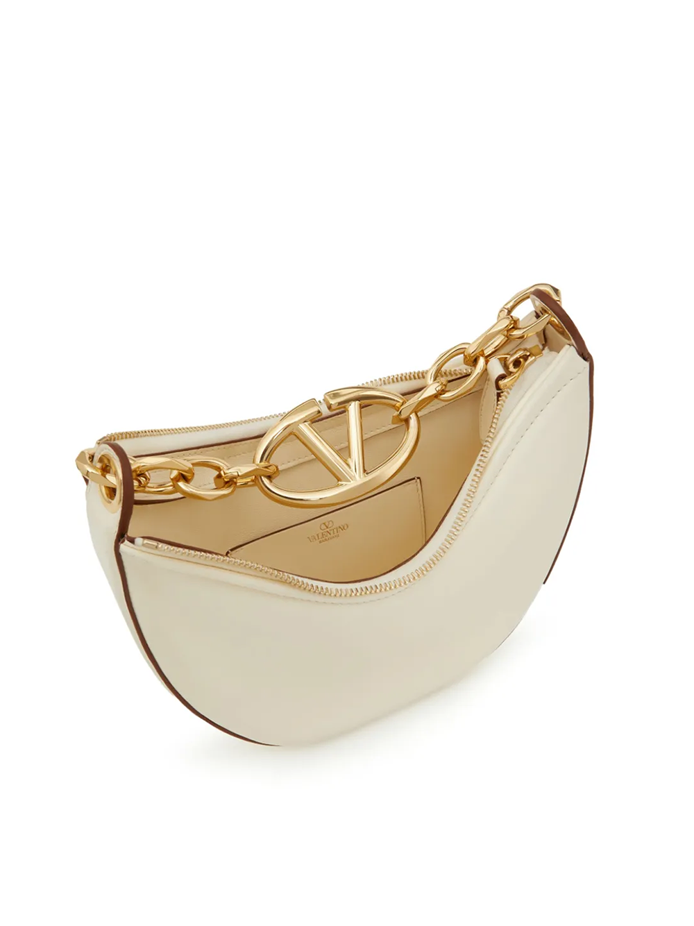 Ivory Leather Mini Hobo Vlogo Shoulder Bag