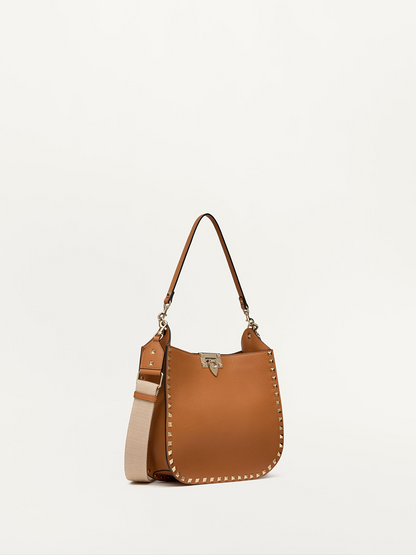 Brown Grainy Calf Hobo Rockstudt Bag