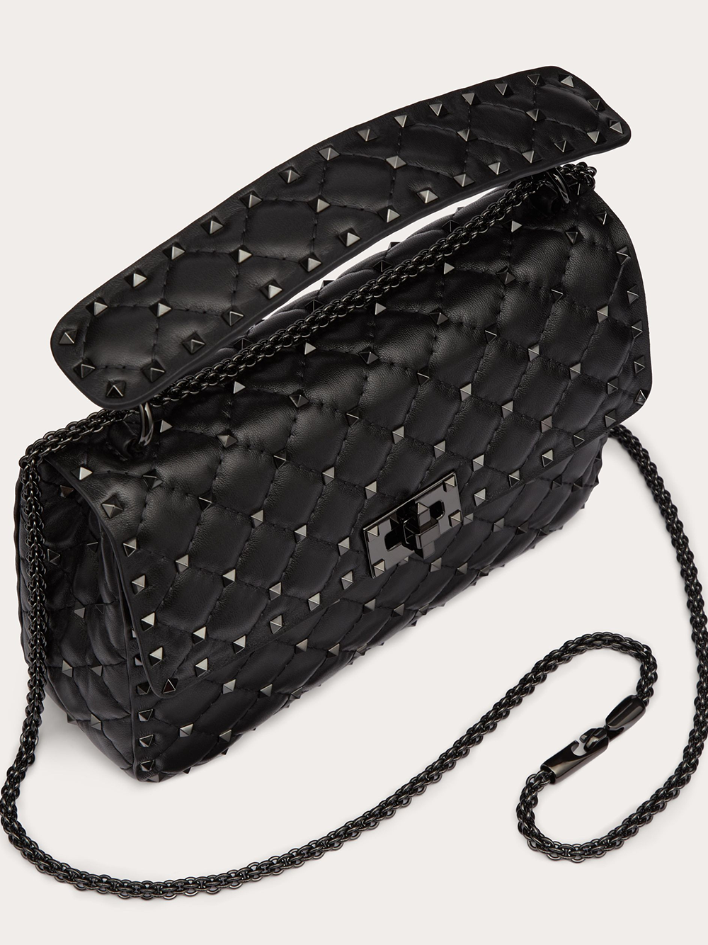 Black Nappa Leather Medium Rockstudt Spike Bag