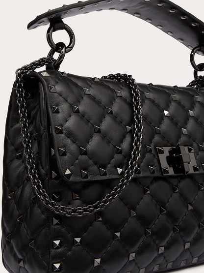 Black Nappa Leather Medium Rockstudt Spike Bag