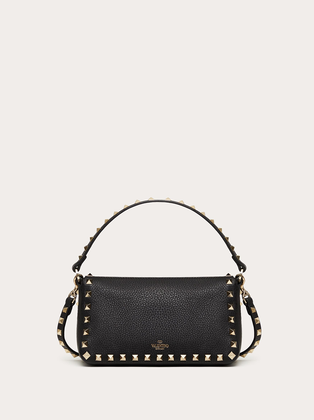 Black Garnet Calfskin Small Rockstud Shoulder Bag