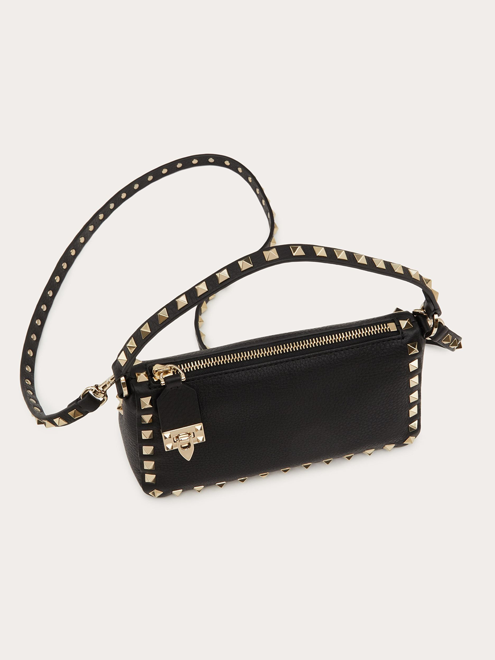 Black Garnet Calfskin Small Rockstud Shoulder Bag